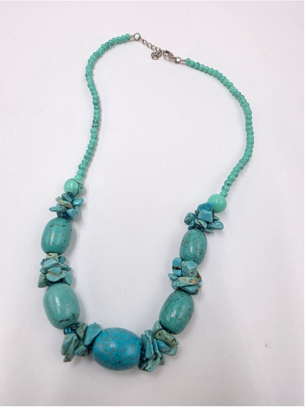 Vintage Turquoise Statement Beaded Necklace – Southwestern Boho Chunky - Picture 4 of 10
